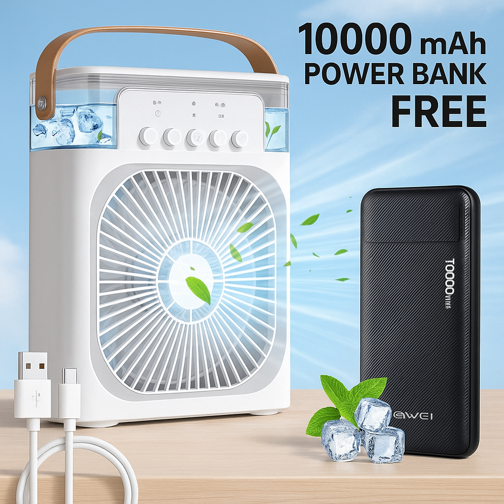 3 In 1 Portable mini air color Fan Personal Mini Air Conditioner With 10000 Mh power bank free Mini Portable Cooling Fan